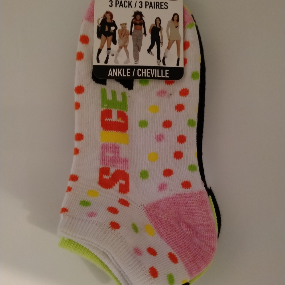 Bravado Spice Girls White Ankle Socks with Colorful Dots 3-Pack